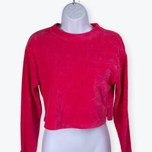 Altar'd State Pink Cropped Velour Ribbed Long Sleeved Top XS
